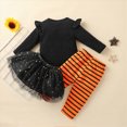 thumbnail image 4 of Halloween Girls Clothing Pumpkin Print Long Sleeved Top Long Pants Sequin Mesh Skirt Three Piece Set Kaprioy Girls Clothes Fall Winter, 4 of 5