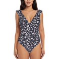 thumbnail image 2 of Yiaed Daisies Flowers Print Women's Ruffled One Piece Swimsuit V Neck Swimwear Slimming Monokini for Woman-Large, 2 of 8