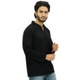 thumbnail image 3 of Atasi Men's Band Collar Short Kurta Black Cotton Casual Tunic Shirt-XX-Large, 3 of 7