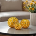 thumbnail image 2 of Ceramic Orbs Sculpture Figurine for Home and Bathroom Decor  - Ornaments for Office and Room Styling - Display Accent for Living Room, Shelf and Coffee Table - Set of 3, 6", 5", 4", Gold & Metallic, 2 of 12