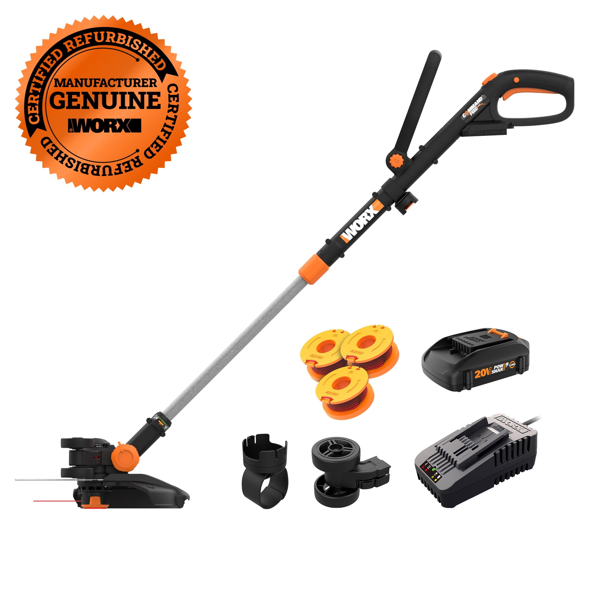 Restored Worx WG170.2 20V PowerShare Cordless 12" Grass and Weed String Trimmer and Edger with Battery and Charger (Refurbished)