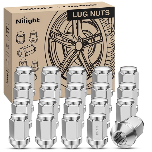 Nilight 20PCS M12X1.5 Lug Nuts Compatible with 2001-2023 Ford Escape 2000-2018 Focus 2006-2020 Fusion, Honda Aftermarket Wheels One-Piece Solid Chrome Steel Wheel Nuts Replace