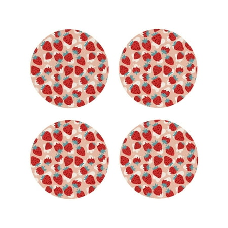 

Fuzoiu Red Strawberry Print Leather Coasters Set Drink Coasters Set of 4 for Tabletop Protection Durable PVC Coasters Home Décor and Housewarming Gift-Round Shape