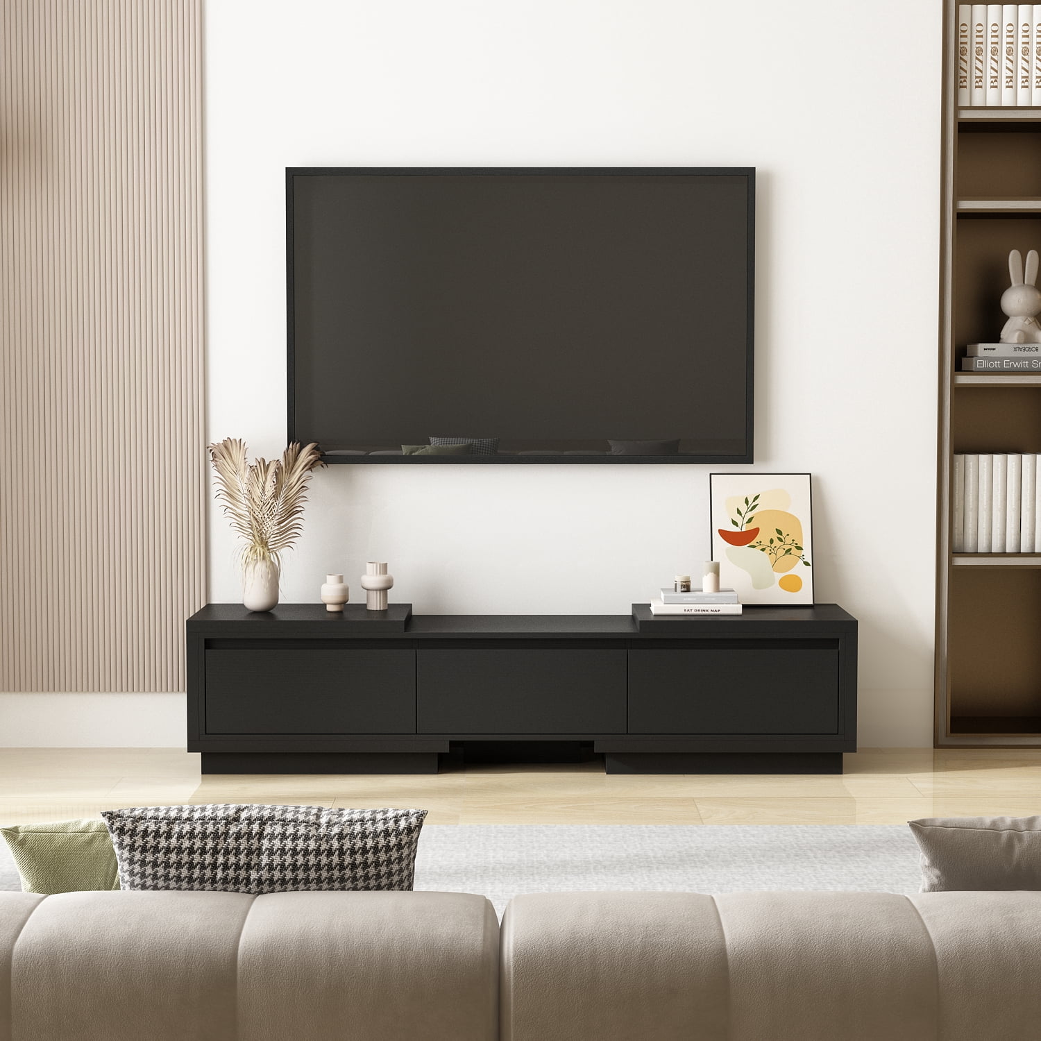 OXYLIFE 106.3 inch Extended TV Stand with Drawers, Entertainment Center for Living Room, Black