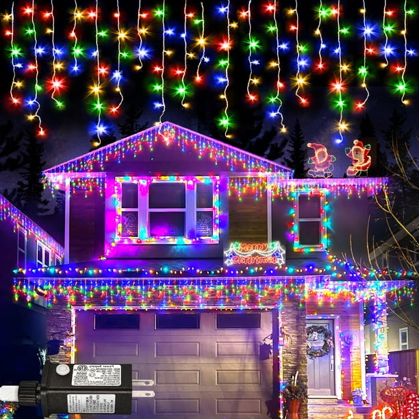 Luces navideñas Nielfoi, 33 pies y 400 LED, carámbano, colores para exteriores