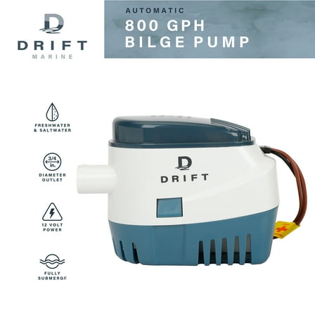 D DRIFT ALL THINGS WATER 800GPH Submergible Automatic Boat Bilge Pump with Float Switch, 12V