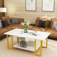 thumbnail image 2 of Baxluxe Marble Coffee Table, 40-inch Marble Top, Metal Steel Frame, white gold, 2 of 7