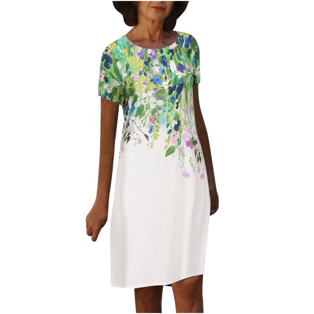 Vestido informal de manga corta con estampado de temperamento informal con cuello redondo para mujer Wmkox8yi FGJ1837