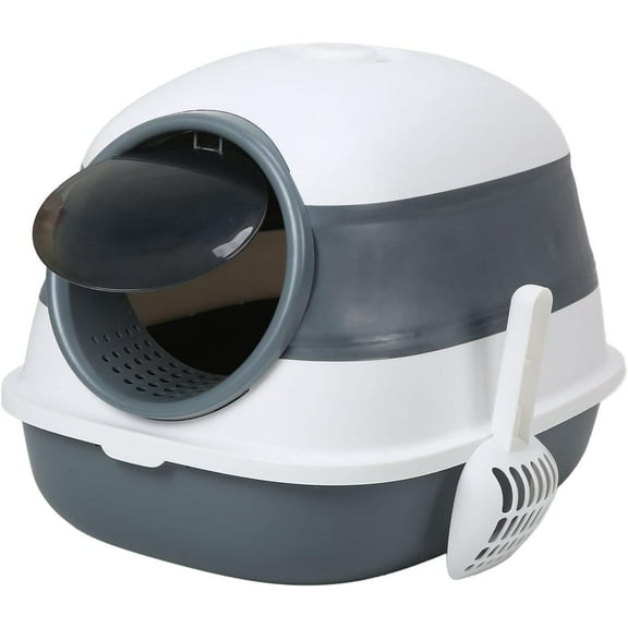 Cat Toilet Litter Box, Fully Enclosed Large Round Door Easy to Install Foldable Leak Proof Cat Litter Basin for Home