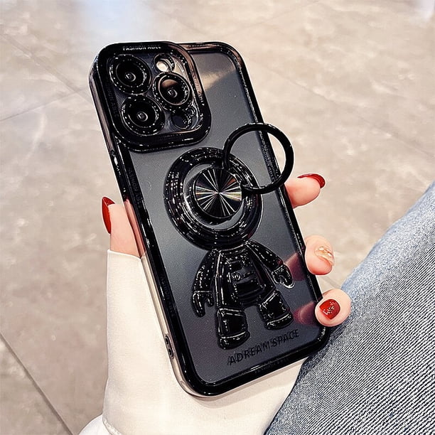 Funda con soporte de anillo de astronauta chapado de lujo para iPhone 14, 13, 12, 11 Pro Max, XS, XR, X, 7, 8 Plus, cubierta protectora transparente a prueba de golpes Fivean unisex