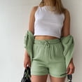 thumbnail image 4 of Fashion Set Women Shorts Set Long Sleeve Shirt Suit Shorts Two Piece Set Basic Shirt Top And Shorts Set, 4 of 7