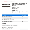 thumbnail image 2 of Front Brake Pad Set - Compatible with 1988 - 1997 Oldsmobile Cutlass Supreme 1989 1990 1991 1992 1993 1994 1995 1996, 2 of 2