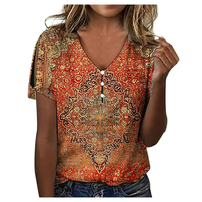 Stamzod Womens T Shirts Fashion Summer Print Ordinary Short Sleeve Round  Neck T-shirt Top Clearance