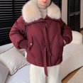 thumbnail image 5 of Womens Cropped Puffer Jacket Quilted Coat with Faux Fur Lapel Winter Warm Baggy Long Sleeve Zip Down Outerwear, 5 of 5