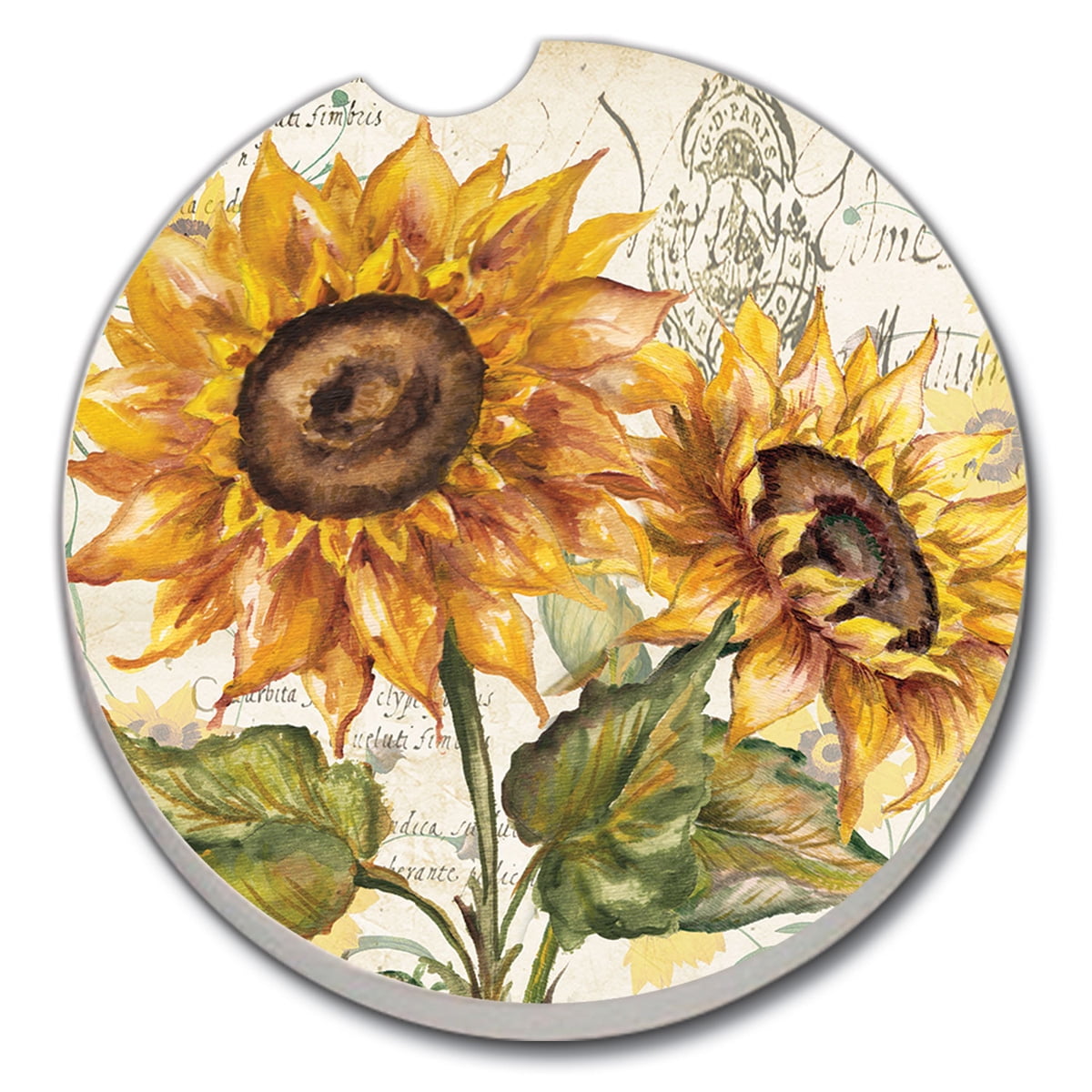 Set of 2 Simulated Oil Painting Autumn Sunflower Sandstone Car Coasters