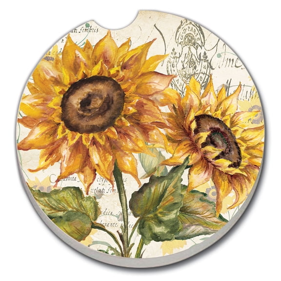 Absorbent Stoneware Car Coaster, Tuscan Sunflower, Set of 2