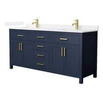 Beckett 72" Dark Blue Double Vanity & White Quartz Top (1-Hole) & Gold Trim