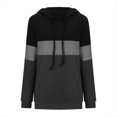 thumbnail image 2 of Rib-Knit Hoodies for Women Color Block Hooded Pullover Sweatshirt with Pocket Long Sleeve Drawcord Tops (XL, Black), 2 of 5