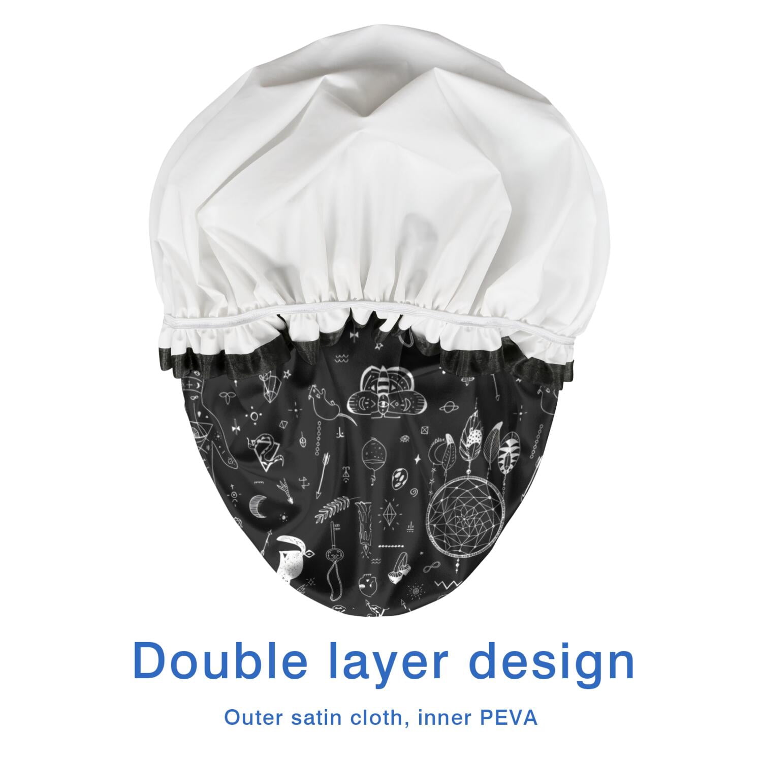 Shower Caps,Black Gothic Cat Dreamcatcher Pattern Waterproof Shower Cap for Women 4 Pieces,Double Reusable Hair Cover for Shower PEVA Elastic Stretch Hem
