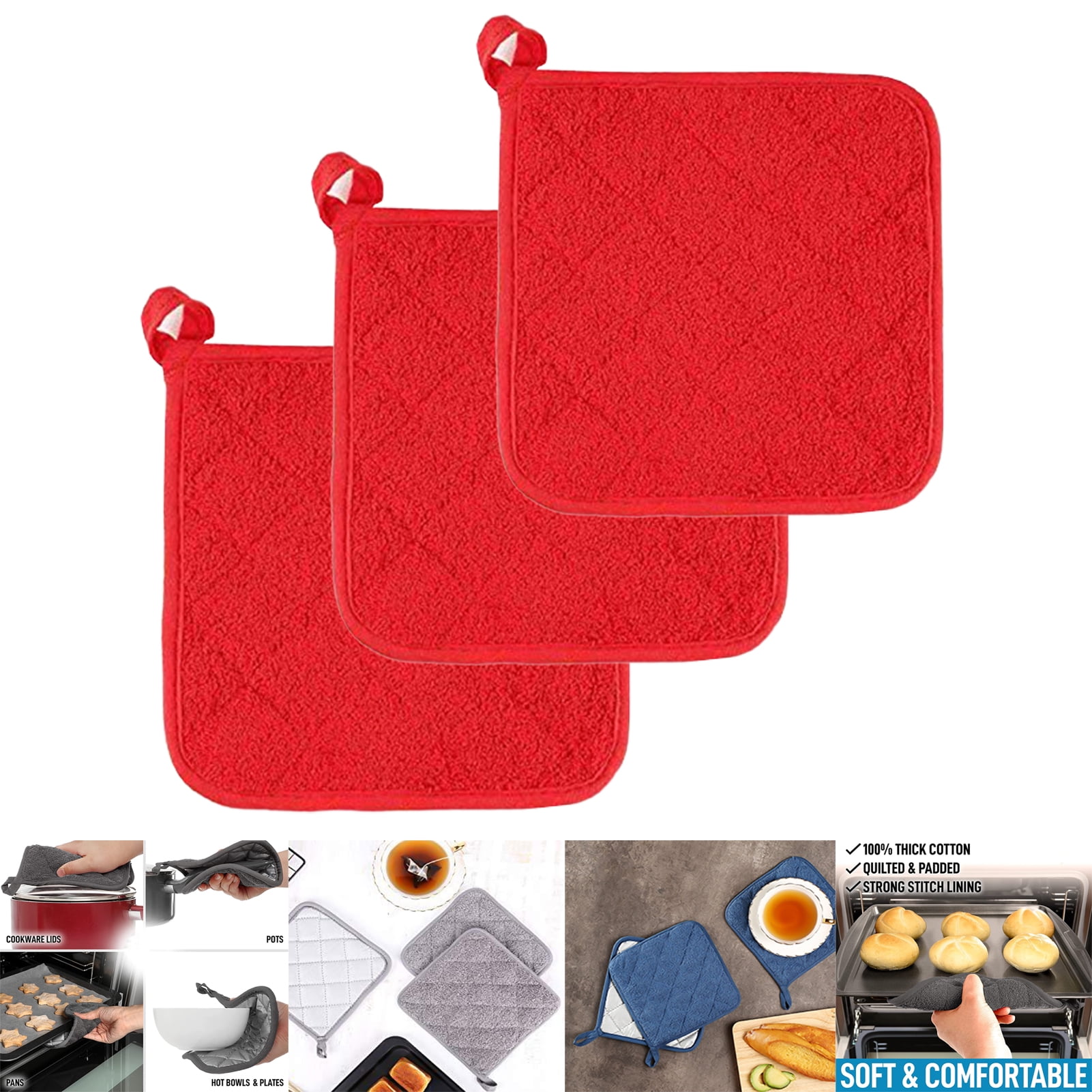 LEAQU 3Pcs Heat Resistant Cotton Kitchen Pot Holders, 7"x7" Hot Pot