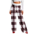 thumbnail image 4 of Women's Winter Plaid Print Drawstring Casual Sports Pants, Burgundy, XL, 4 of 5