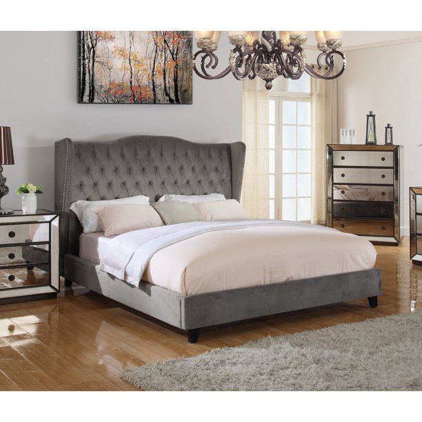 Best Master Furniture Talia Upholstered Velour Panel Bed, Cal. King