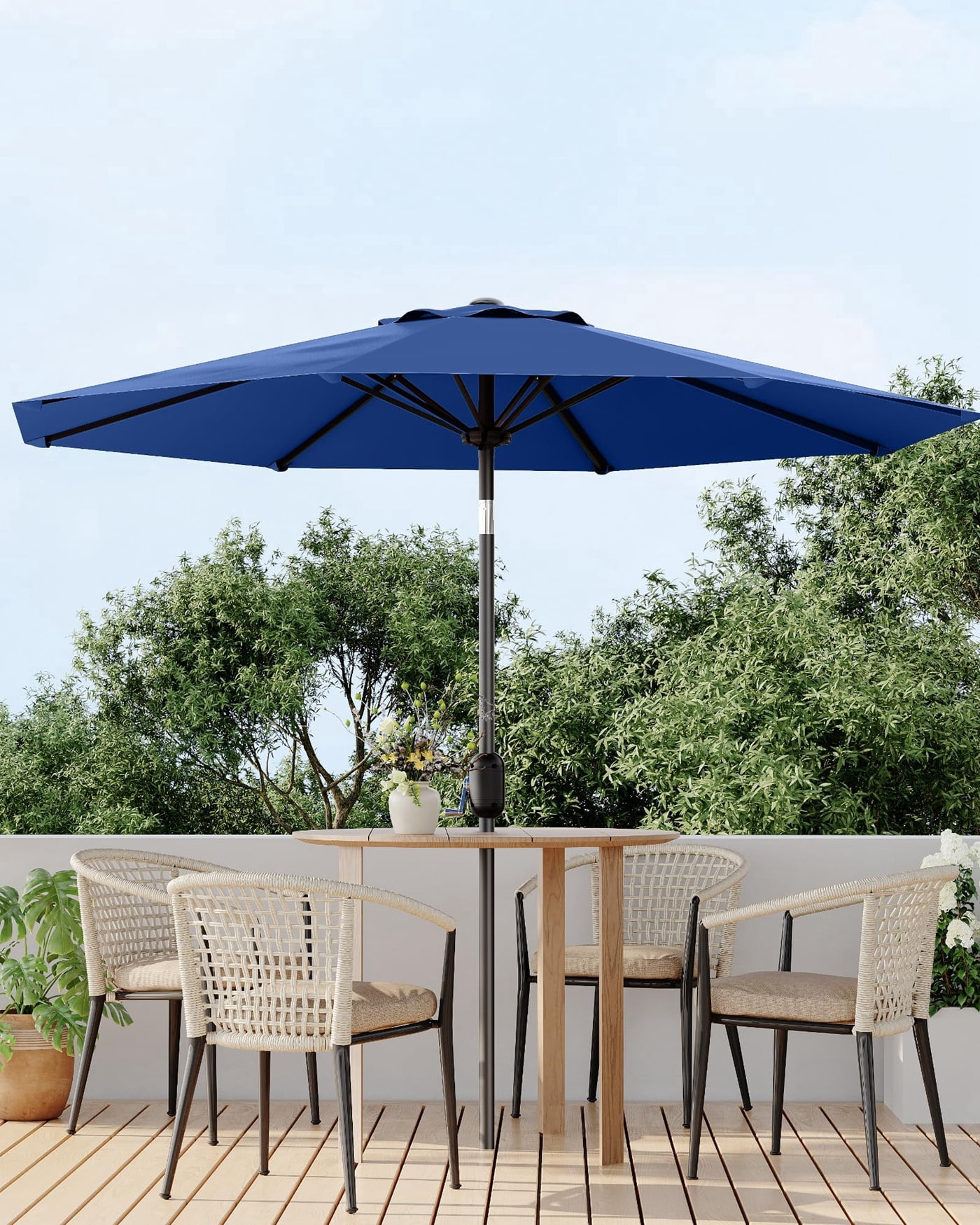 Arigeas 9ft Patio Umbrella, Outdoor Market Table Parasol with Push Button Tilt, 8-rib Frame and Crank