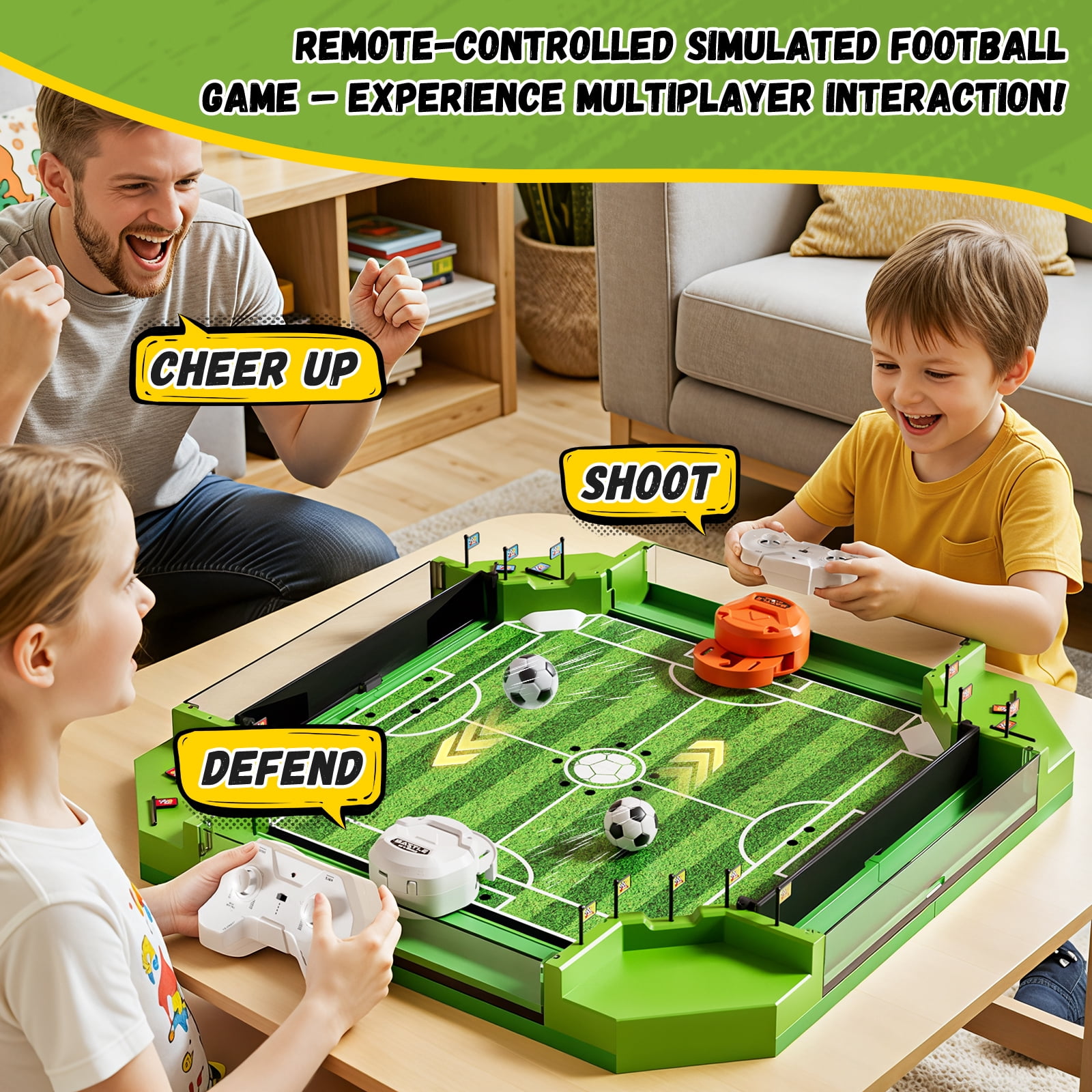 KNMDU Remote Control Foosball Table, 4-Player Sports Character Soccer Toy for Kids and Family, Ages 6+