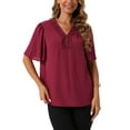 thumbnail image 1 of BLUSAS DE CHIFFON ELEGANTES PARA MUJER INSPIRADAS, TOPS CASUALES DE CUELLO EN V, CAMISAS TUNIC DE MANGA CORTA DE VERANO, TAMAÑO S, ROJO, 1 of 6