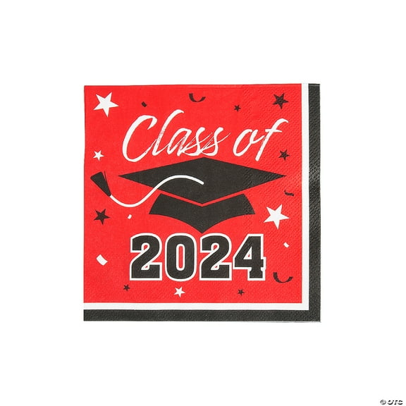 Fun Express Bulk 50 Piece Class of 2024 Red Graduation Party Paper Luncheon Napkins