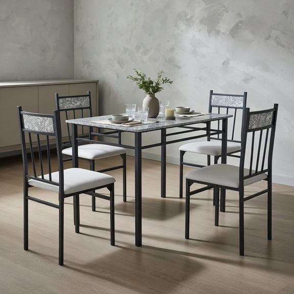 Resenkos Dining Room Table Set,Dining Table Set,5 Pieces Faux Marble Dining Set Table with Solid Steel Frame