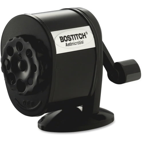 Bostitch Antimicrobial Manual Pencil Sharpener Wall Mountable, Table Mountable - 8 Hole(s) - Metal - Black