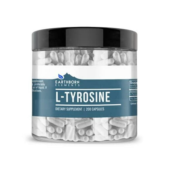 Earthborn Elements L-Tyrosine 200 Capsules, Pure & Undiluted, No Additives