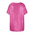 thumbnail image 6 of Feancey Women Sparkly Sequin Tops Short Sleeve Glitter Party Shirts V Neck Blouse Loose Tunics Dressy Trendy Shimmer T Shirt Spring Clothes Hot Pink M, 6 of 6