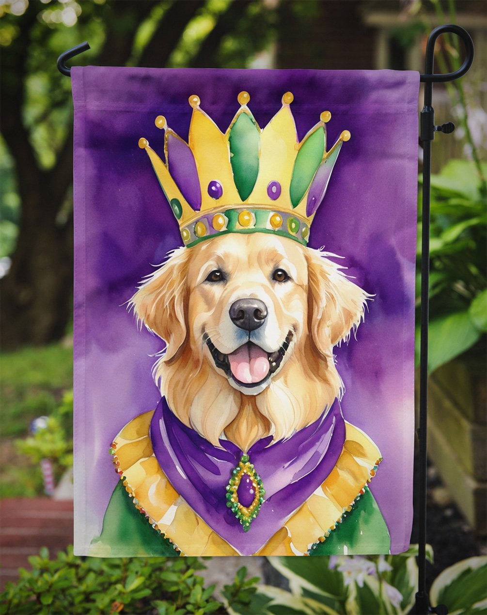 Golden Retriever King of Mardi Gras Garden Flag 11.25 in x 15.5 in