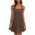 thumbnail image 5 of Women's Cotton Solid Color Square Neck Sleeveless Mini Dress Back Zipper Casual Short Dress with Pockets for Summer Daily Wear Coffee XL(XL), 5 of 8