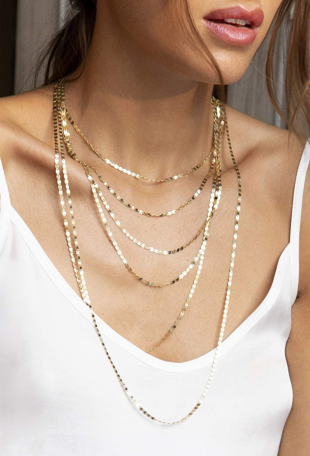 Miabella Italian 18K Gold Over 925 Sterling Silver Sparkle Mirror Link Chain Necklace for Women, Made in Italy (Length 18 inch)