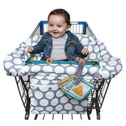 Boppy Shopping Cart and High Chair Cover—Preferred | With Integrated Storage Pouch | 2-Point Safety Belt | Wipeable, Machine Washable | 6-48 months | Gray Jumbo Dots with Attached Crinkle Book Toy