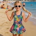 thumbnail image 3 of DISNIMO Palm Tree Printed Girls' One Piece Swimsuit Hawaiian Summer Bathing Suit for 3-13 Years Sleeveless Swim Dress for Kids, 3 of 8