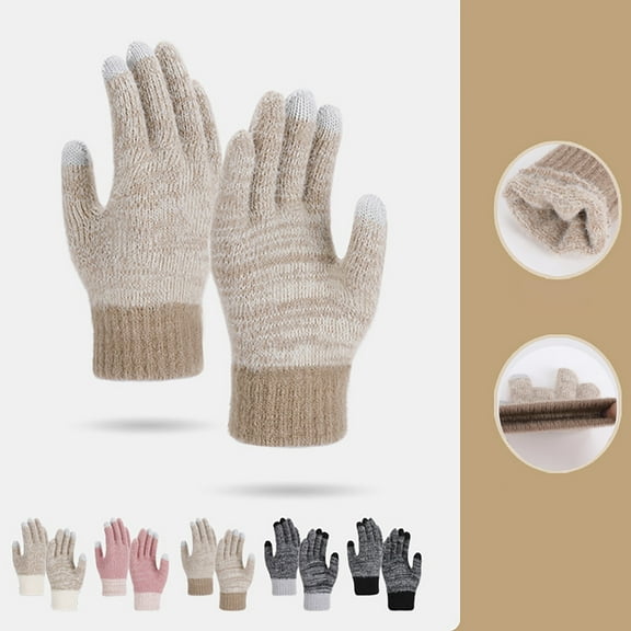 Winter Gloves for Men Women Winter Knitted Wool Five-finger Warm Gloves Plus Velvet And Thick Touch Screen Gloves Christmas Gift