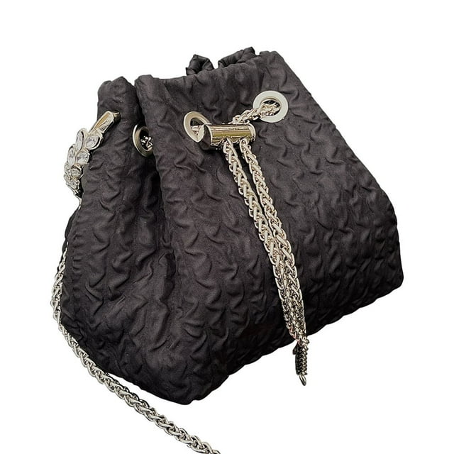 Women Bucket Bags Chains Rhinestone Drawstring Ladies Handbags Purse (Pink)