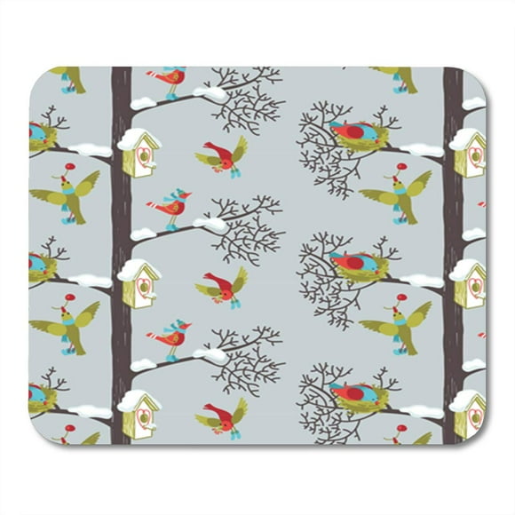 POGLIP Family Birds in Winter Forest Nest Pattern Berry Birdhouse Boots Mousepad Mouse Pad Mouse Mat 9x10 inch