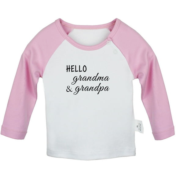 Hello Grandma and Grandpa Pregnancy Announcement T shirt For Baby, Newborn Babies T-shirts, Infant Tops, 0-24M Kids Graphic Tees Clothing (Long Pink Raglan T-shirt, 0-6 Months)