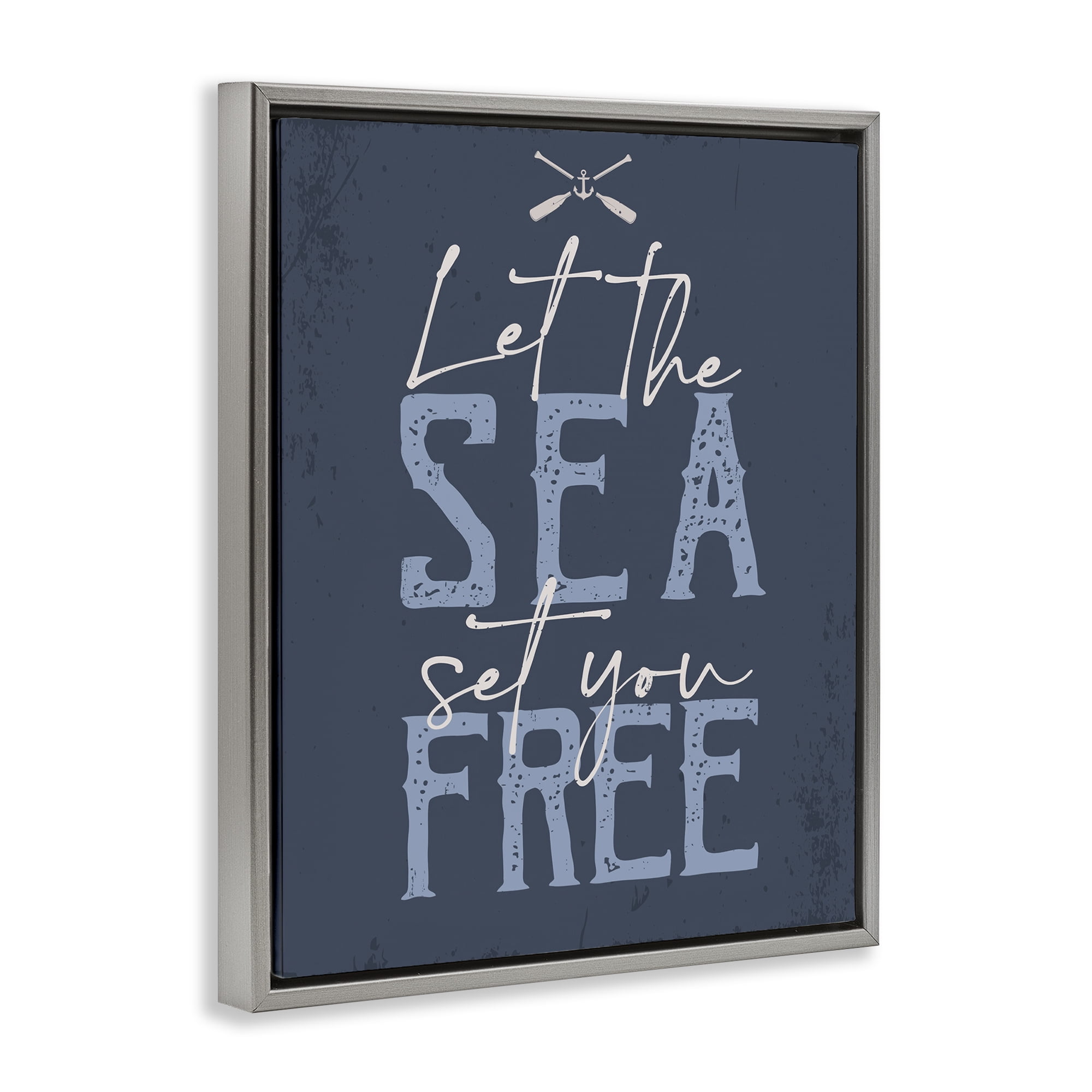 Stupell Industries Sea Set You Free Nautical & Beach Painting Gray Floater Framed Canvas Art Print Wall Art, 25 x 31