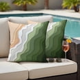 thumbnail image 2 of Outdoor Pillow Cover Green Gray Beige Wave Beach Set of 2 Waterproof Throw Pillowcases Abstract Stripes Decorative Patio Furniture Pillows for Couch Garden Indoor & Outdoor Use, 2 of 9