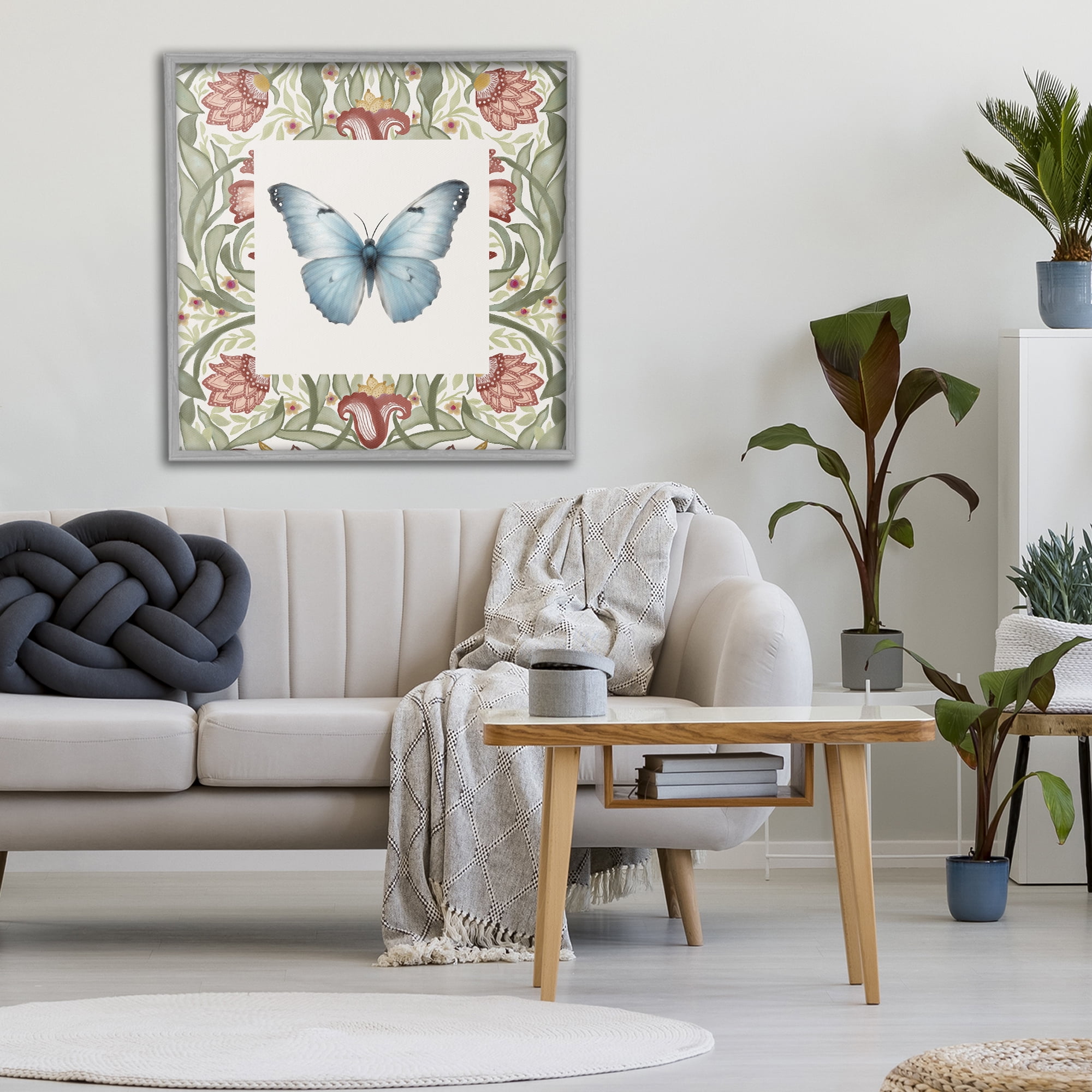 Stupell Industries Baroque Butterfly Vintage Flowers Gray Framed Giclee Art, design by Elizabeth Medley