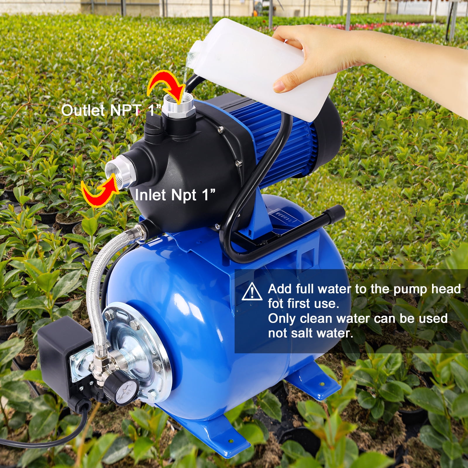 1.6HP Shallow Well Pump with 19L Pressure Tank - Automatic Garden Water Booster for Home, Lawn & Farm Irrigation (1268 GPH, 157ft Lift)