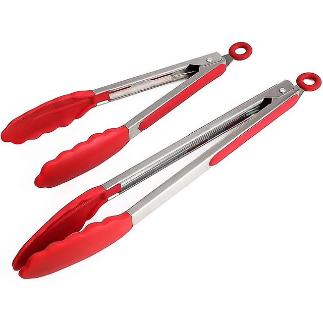 2 Pack Silicone And Stainless Steel Bbq Tongs Heavy Duty Bbq Kitchen Tongs