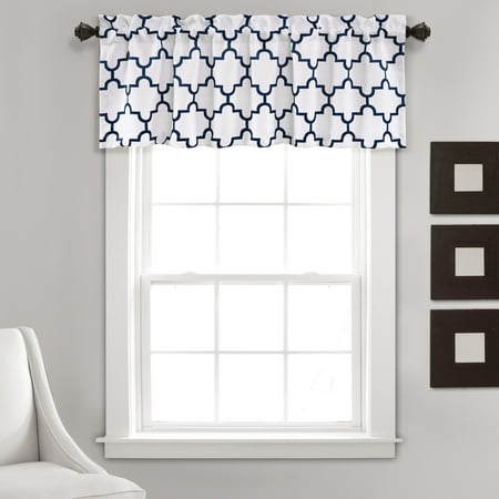 18"x52" Bellagio Light Filtering Valance Navy - Lush D&eacute;cor: Geometric Microfiber Window Valance, Rod Pocket
