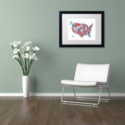 Trademark Fine Art 'United States Typography Text Map' Canvas Art by Michael Tompsett, White Matte, Black Frame